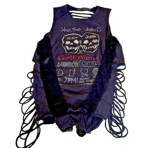 John John Black Fringed Ladies Tank; Black; Skulls; Small